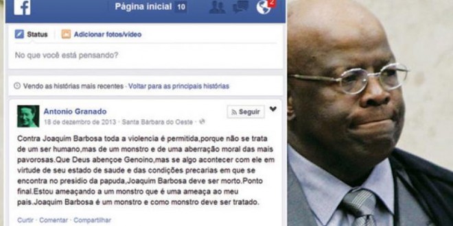 PF identifica um dos autores de ameaças de morte a Joaquim Barbosa