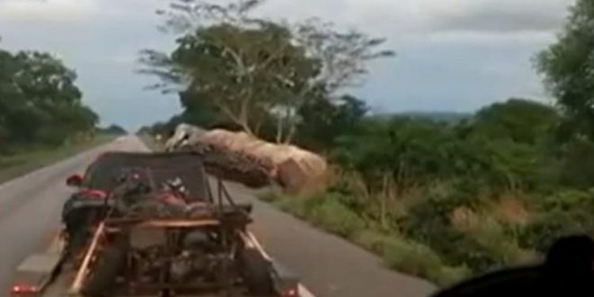 Veja vídeo de carreta tombando na pista em Goiás