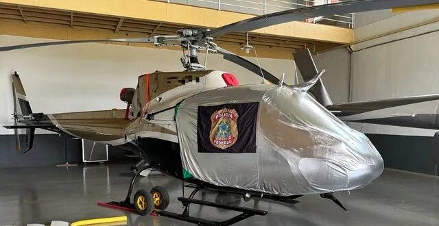 PF apreende helicóptero avaliado em R$ 10 milhões que era usado para o tráfico internacional de drogas, em Goiânia