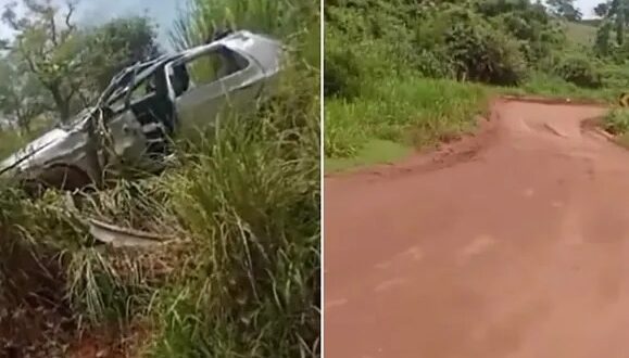 Motorista é socorrido após capotar veículo em trecho de chão na BR-070 em Jaraguá