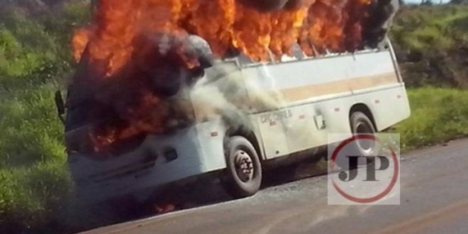 Microônibus da Auto Escola Ceres pega fogo na GO -154