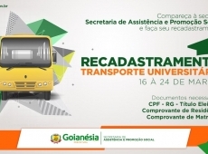 Começa o recadastramento do transporte universitário para universitários que estudam em Anápolis