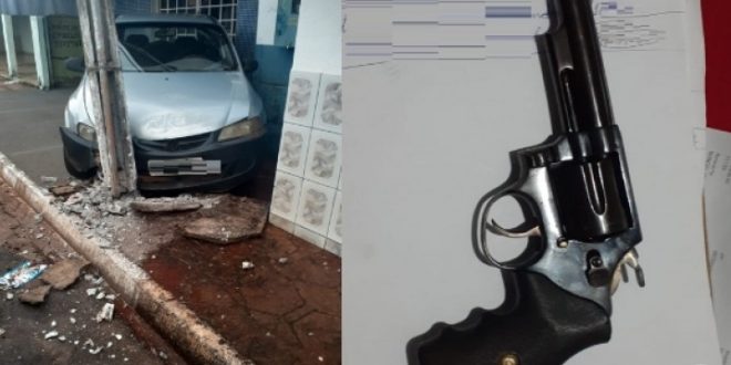 Dois homens são presos em Carmo do Rio Verde, após colisão em poste, no carro foi encontrado arma de fogo