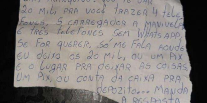 Preso é suspeito de mandar bilhete a policial penal oferecendo R$ 20 mil em troca de celulares: ‘Fala um PIX ou conta’