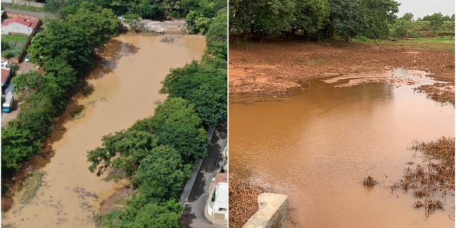 Chuva intensa faz lago de parque transbordar e gerar risco de inundação em Uruaçu