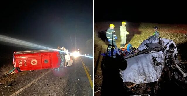 Acidente envolvendo ambulância e carro deixa duas pessoas mortas e quatro feridas na GO-020