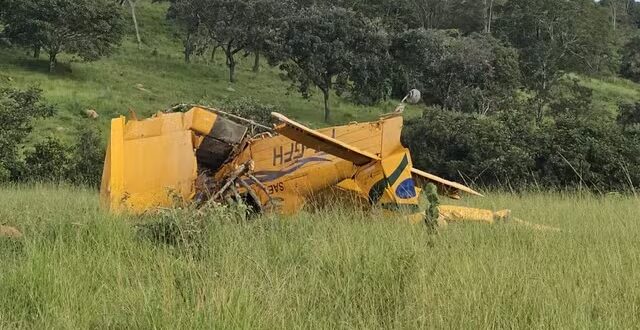 Avião faz pouso forçado e bate em árvores às margens de rodovia de Goiás, dizem bombeiros