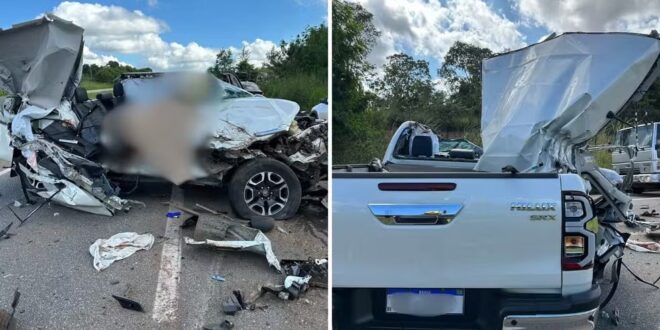 Mãe morre e filha fica ferida após acidente entre caminhonete e caminhão na BR-060, diz bombeiro