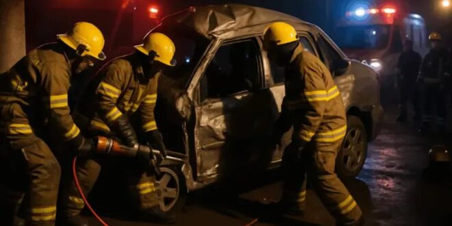 Carro bate em poste durante a madrugada em Goianésia e deixa duas pessoas em estado grave