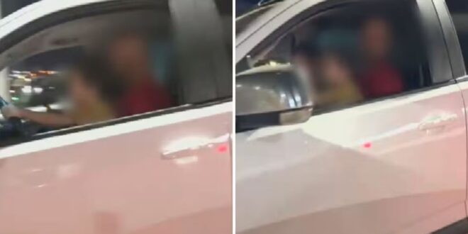 Criança é filmada na ‘direção’ de caminhonete, no colo de motorista e sem cinto de segurança;
